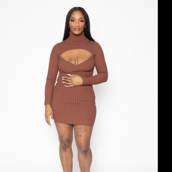 Coco Brown Cut-Out Sweater Dress - Picture 3 of 9